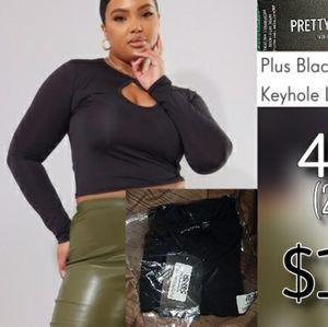 Plus Black Slinky Keyhole Long Sleeve Top